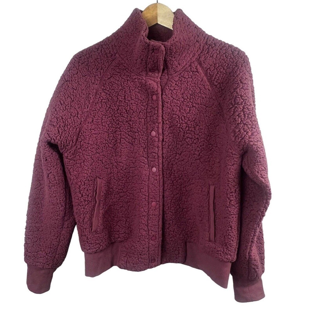Zella Mauve Pink Teddy Bear Sherpa Jacket Size L Snap Button